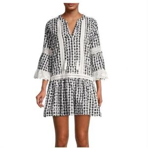 Allison New York Dress Small Boho Peasant Gingham Eyelet Floral Embroidery